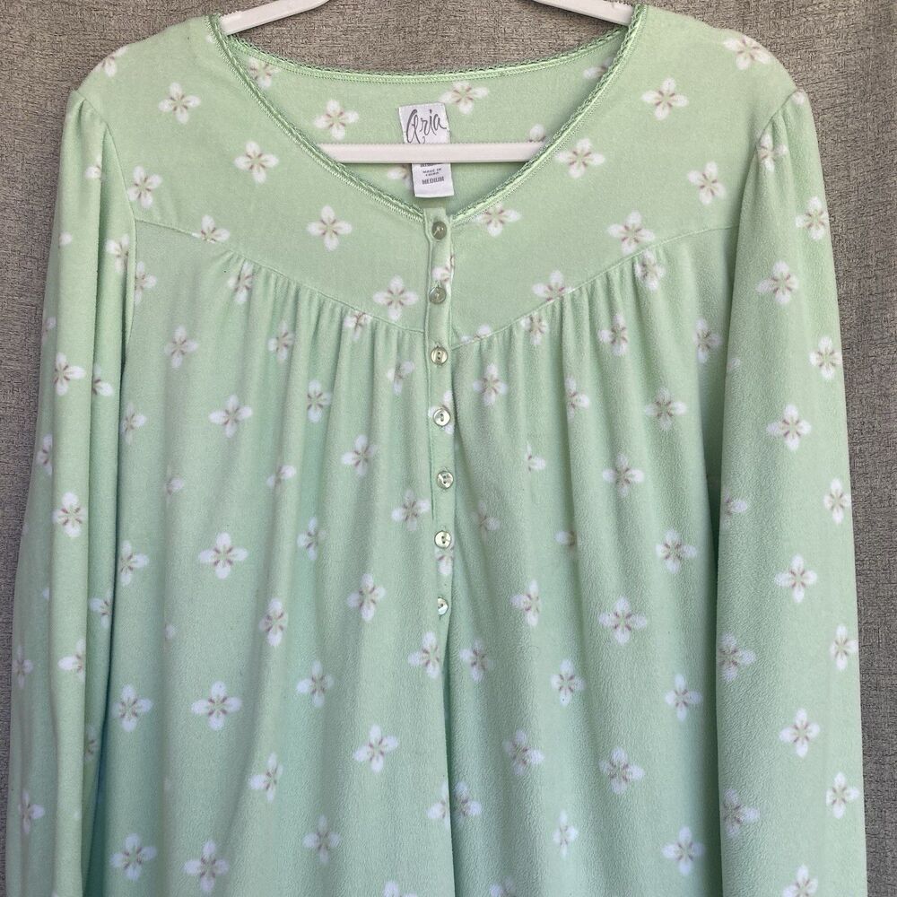 Aria Plush Fleece Lounge Gown M Mint Green Floral Soft Girl Cottagecore Pajama